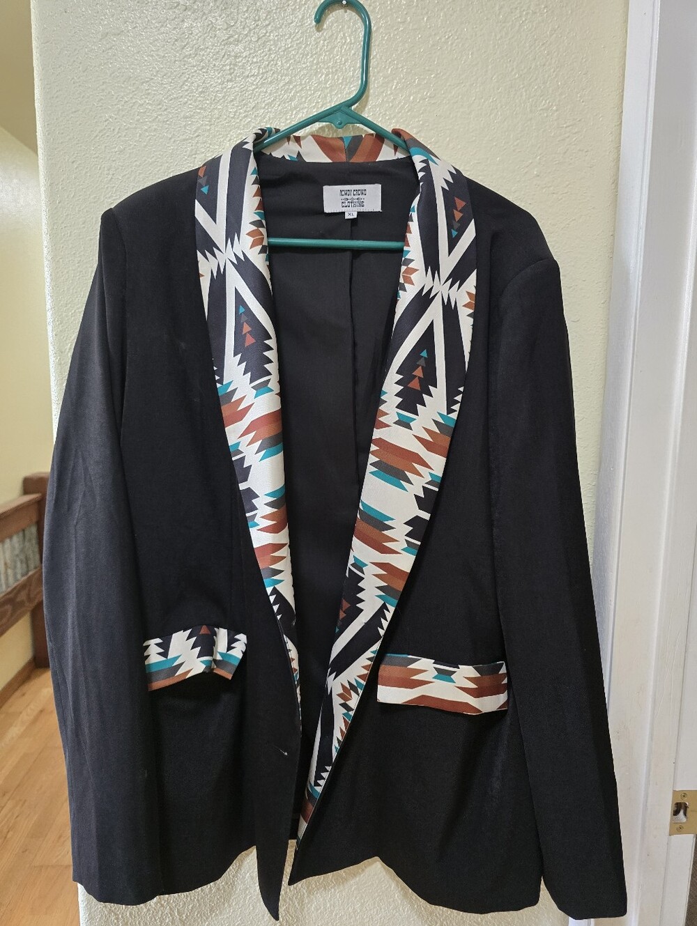 Riwdy Crowd Black Blazer with Aztec Trim - Women’s Jacket